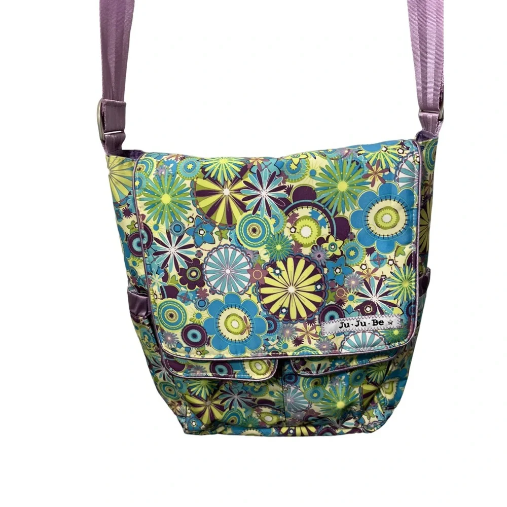 JU JU BE LARGE LAVENDER & GREEN FLORAL DIAPER CARRY BAG